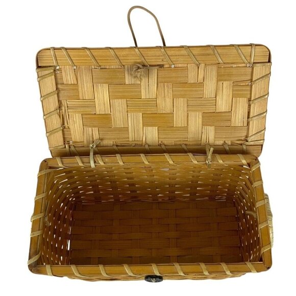 Woven Wicker Lidded Box for Index Cards Recipes Clippings Boho Farmhouse Storage - Picture 4 of 6